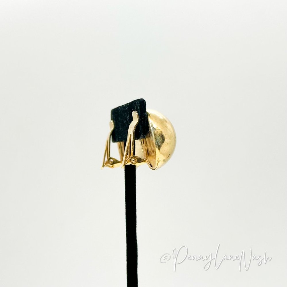 Vintage Gold Single Half Circle Dome Earrings - Picture 3 of 5